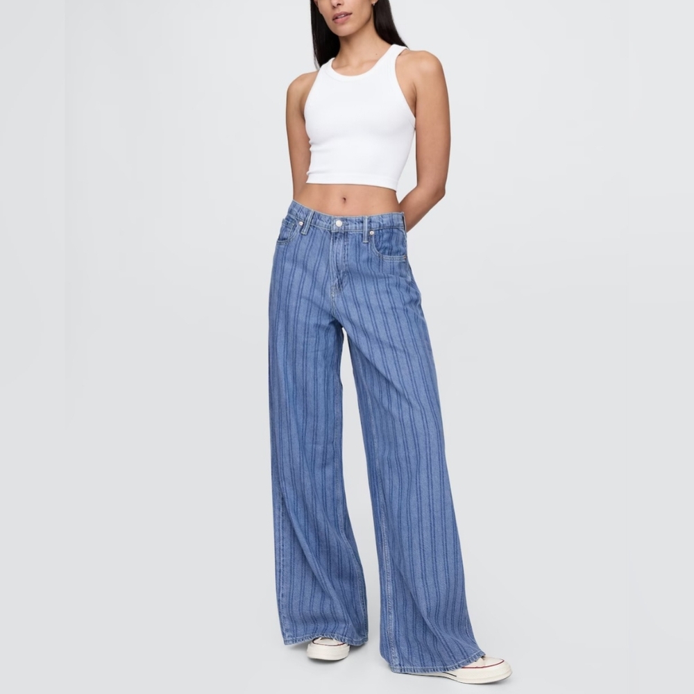 GAP Mid Rise Blue Striped Wide Leg Women's Jeans